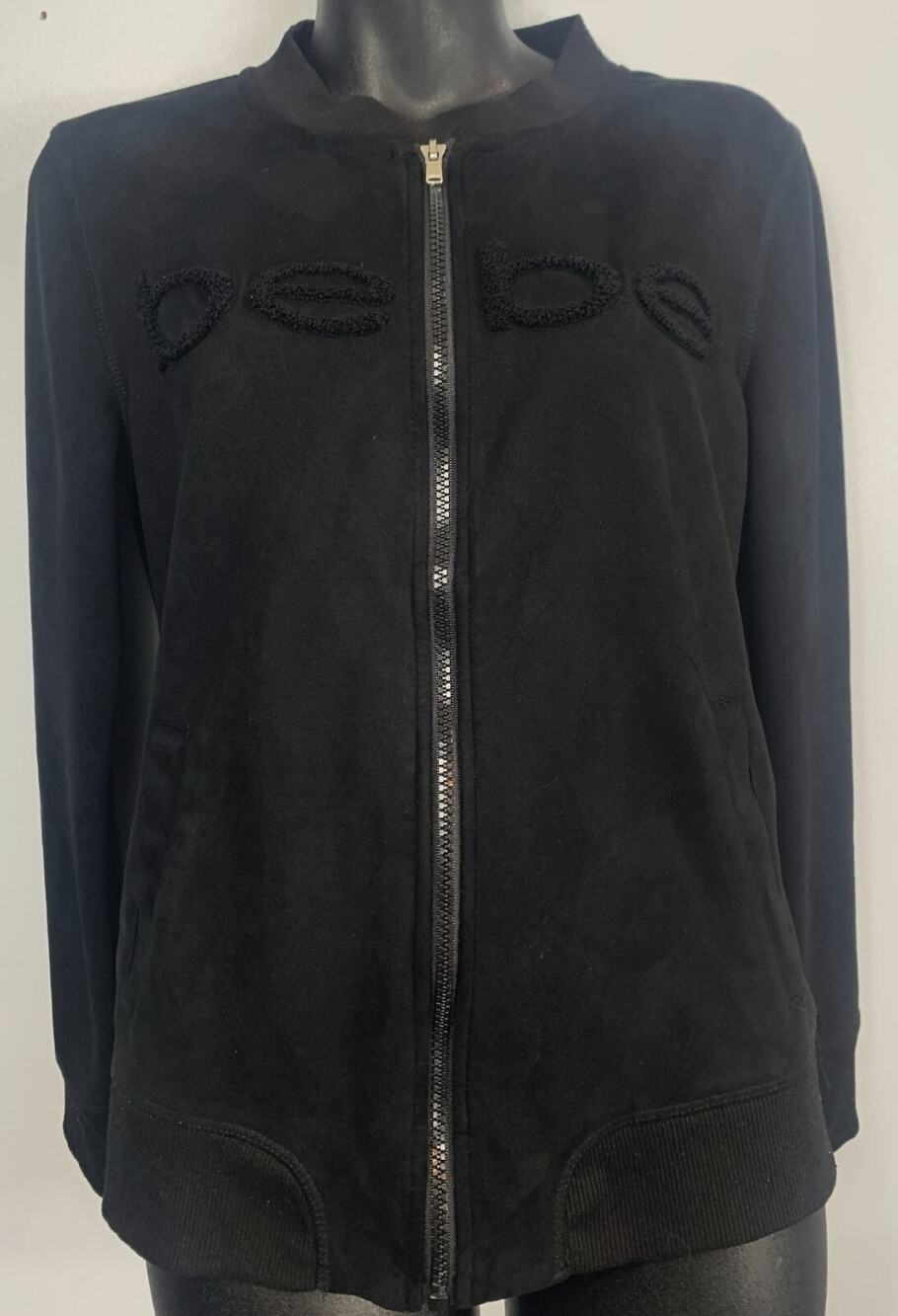 BEBE Crew Neck Sweatshirt Women's Small Full Zip Black
